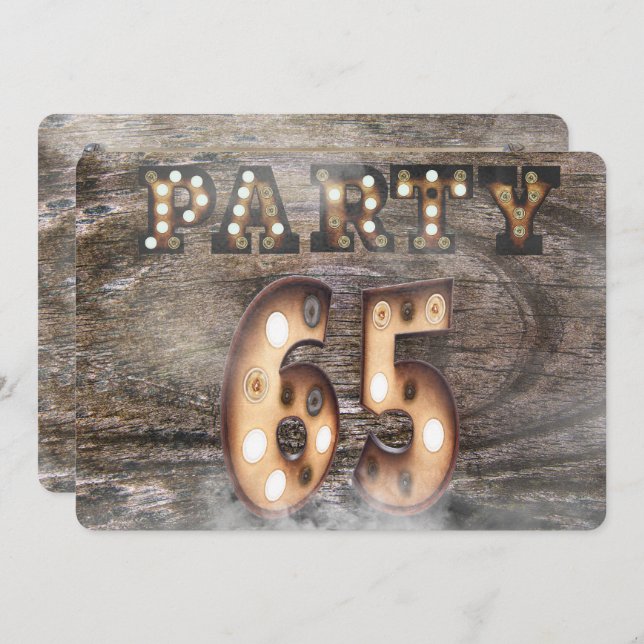 65th birthday party in marquee lights invitation (Front/Back)