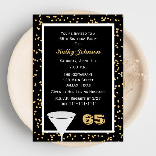65th Birthday Party Invitation 65 and Confetti