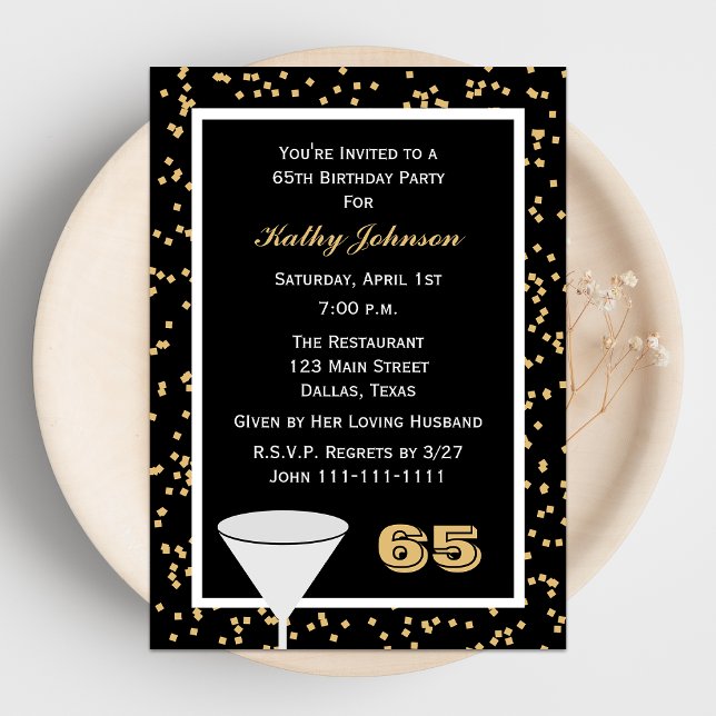 65th Birthday Party Invitation 65 and Confetti (Creator Uploaded)