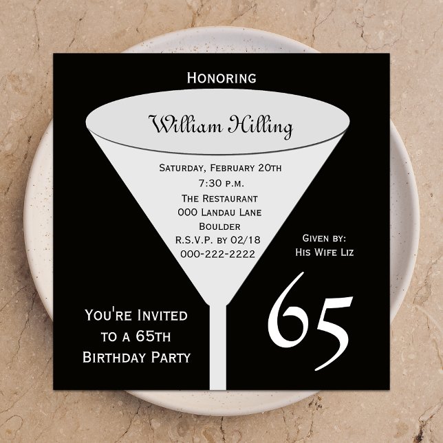 65th Birthday Party Invitation 65 in Black (Creator Uploaded)