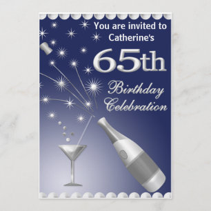 65th Birthday Party Invitation - Blue & Silver