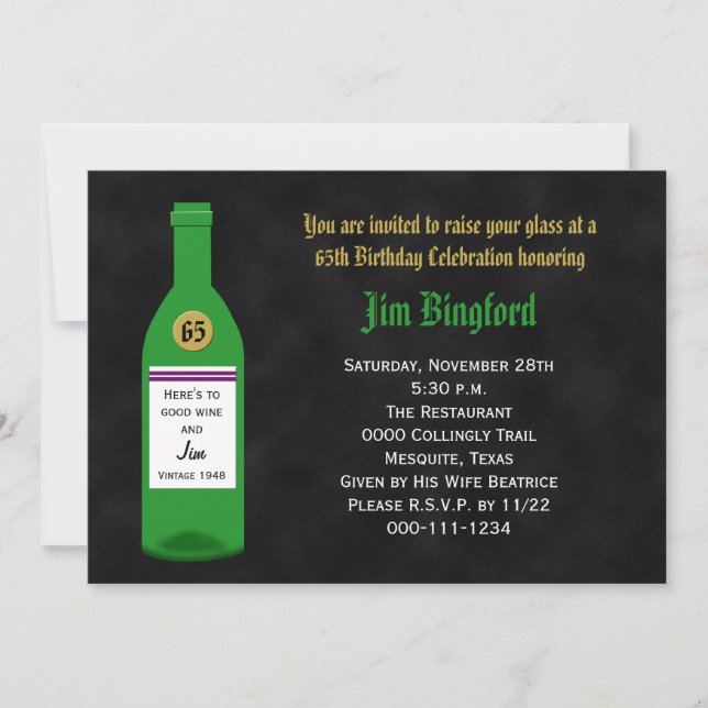 65th Birthday Party Invitation Chalkboard (Front)