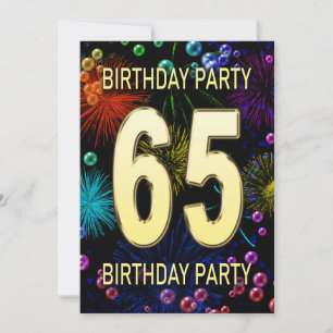65th Birthday Party Invitation Fireworks Bubbles