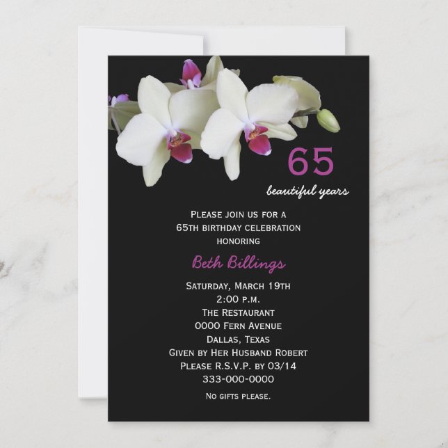 65th Birthday Party Invitation Orchids (Front)