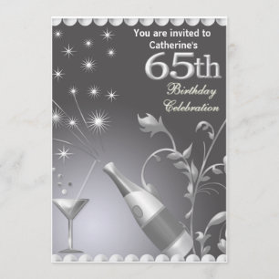 65th Birthday Party Invitation - Silver
