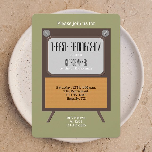 65th Birthday Party Invitation Vintage TV (Creator Uploaded)