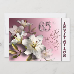 65th Birthday Party Invitation - white Lilies