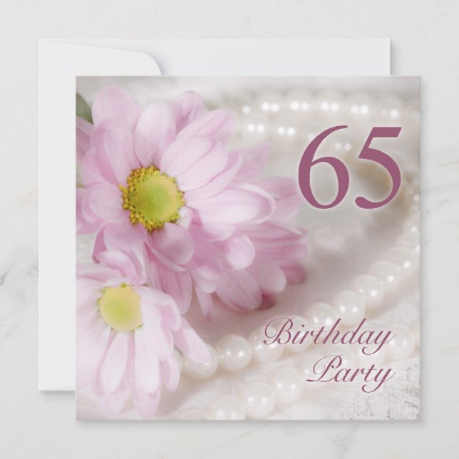 65th Birthday party invitation with daisies (Front)