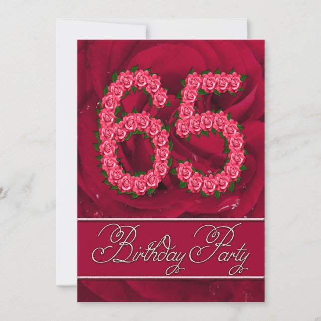 65th birthday party invitation with roses (Front)