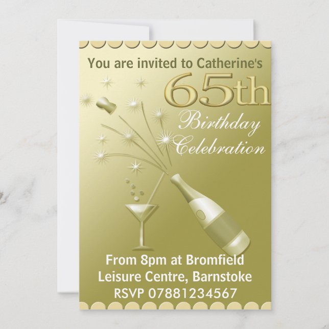 65th Birthday Party Invitations - Gold (Front)