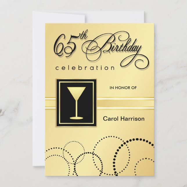 65th Birthday Party Invitations - Gold Monogram (Front)