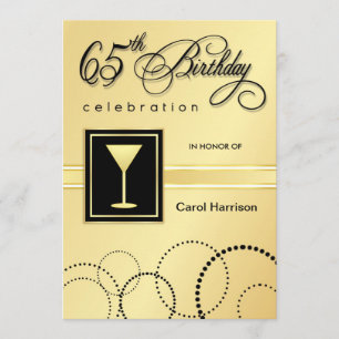 65th Birthday Party Invitations - Gold Monogram