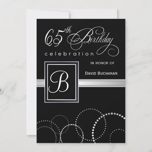 65th Birthday Party Invitations - with Monogram (Front)