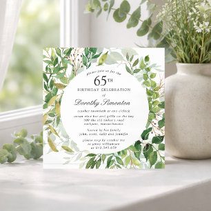 65th Birthday Party Modern Green Botanical Invitation