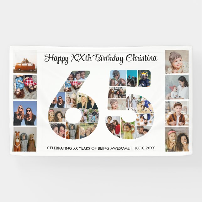 65th Birthday Party Number 65 Photo Collage Banner (Horizontal)