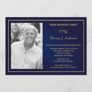 65th Birthday Party Photo Invitations  Royal Blue