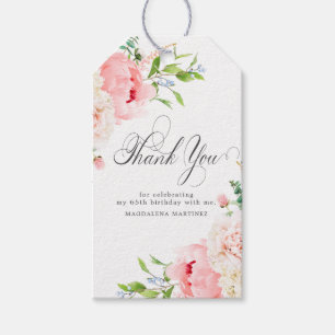 65th Birthday Party Pink Floral Custom Favour Tags