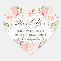 65th Birthday Party Pink Floral Thank You Favour
