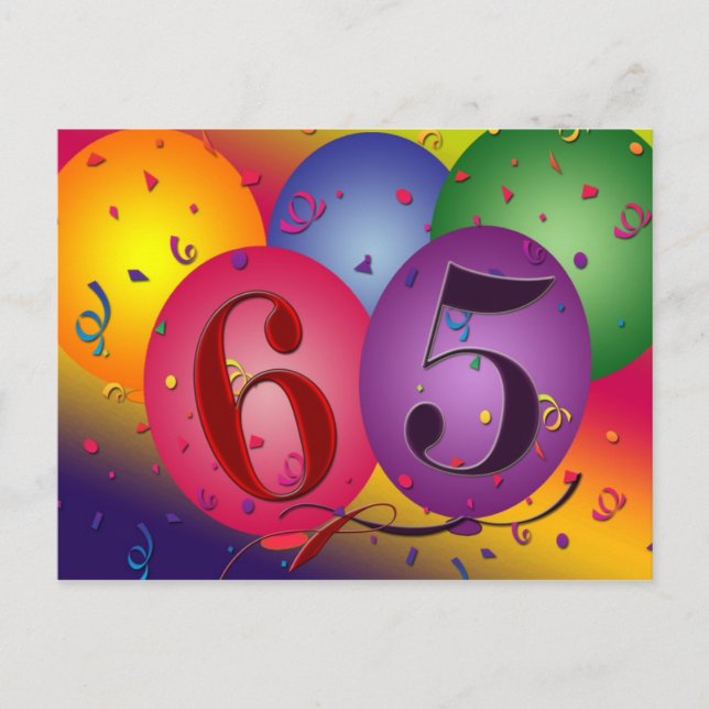 65th birthday party postcard invites - Customised (Front)
