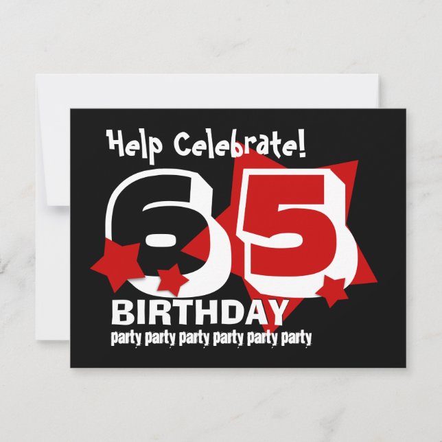 65th Birthday Party RED Stars Template V2 (Front)