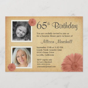 65th Birthday Party Rustic Daisy 2 Photo Invites