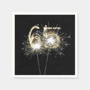 65th Birthday Party Sparklers on Black Napkin