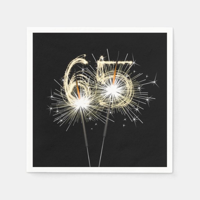 65th Birthday Party Sparklers on Black Napkin (Front)