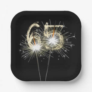 65th Birthday Party Sparklers on Black Paper Plate