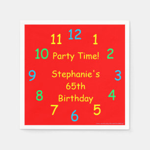 65th Birthday, Party Time, Name, Red Paper Napkin