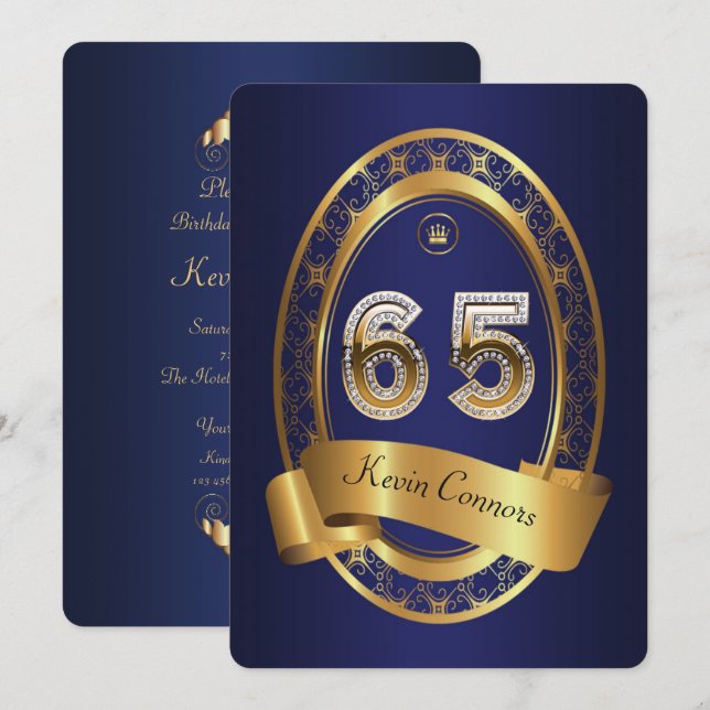 65th,birthday party woman man,elegant colour invitation (Front/Back)