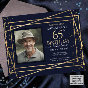 65th Birthday Photo Blue Gold Paper Sheet