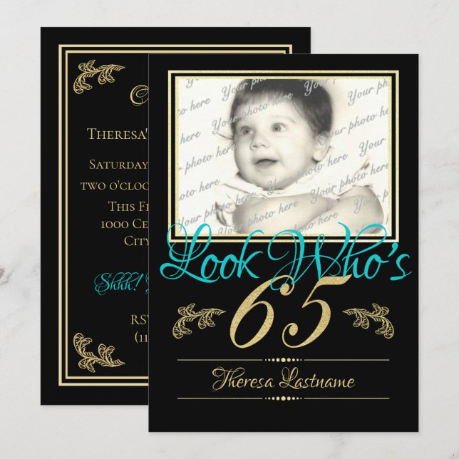 65th Birthday Photo Invitation (Front/Back)