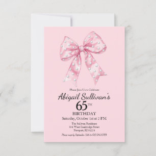 65th Birthday Pink Bow with Golf Ball Polka Dots Invitation