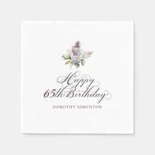 65th Birthday Purple Lilac Spring Flower Cocktail Napkin