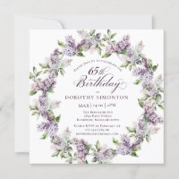 65th Birthday Purple Lilac Spring Flower Square