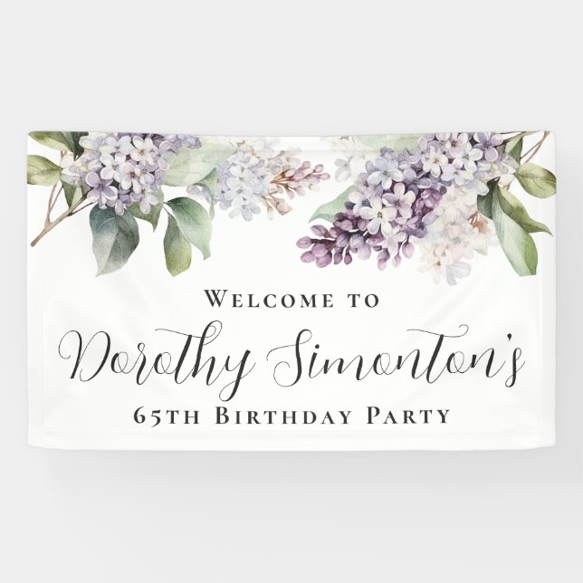 65th Birthday Purple Lilac Spring Flower Welcome Banner (Horizontal)