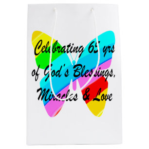 65TH BIRTHDAY RAIN BUTTERFLY DESIGN MEDIUM GIFT BAG