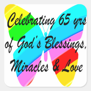 65TH BIRTHDAY RAIN BUTTERFLY DESIGN SQUARE STICKER