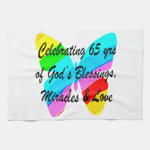 65TH BIRTHDAY RAIN BUTTERFLY DESIGN TEA TOWEL