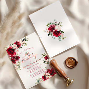 65th Birthday Red Rose Pink Peony Floral Invitation