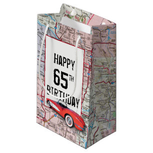 65th Birthday Retro Corvette On Map Small Gift Bag