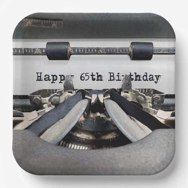65th Birthday Retro Typewriter  Paper Plate (Front)