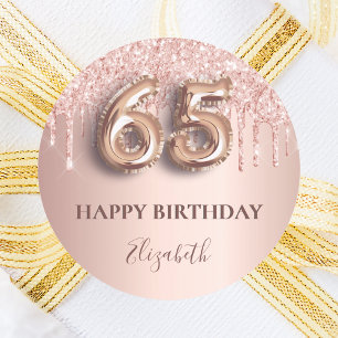 65th birthday rose gold pink drips  classic round sticker