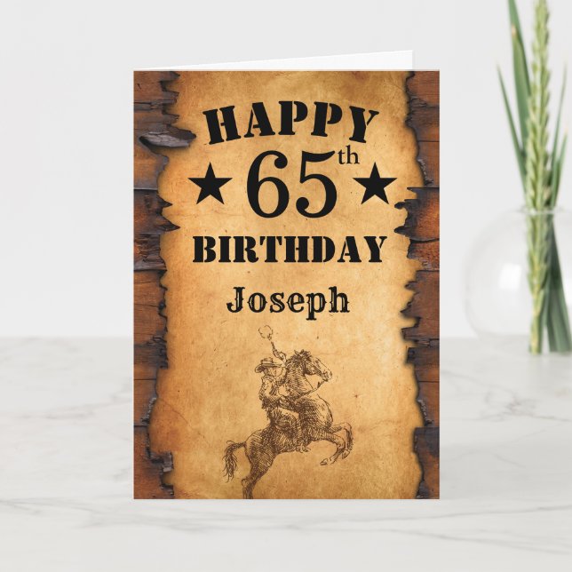 65th Birthday Rustic Country Western Cowboy Horse Card (Front)