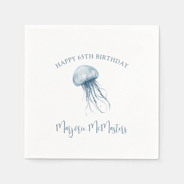 65th Birthday Simple Coastal Jellyfish Custom Napkin (Front)