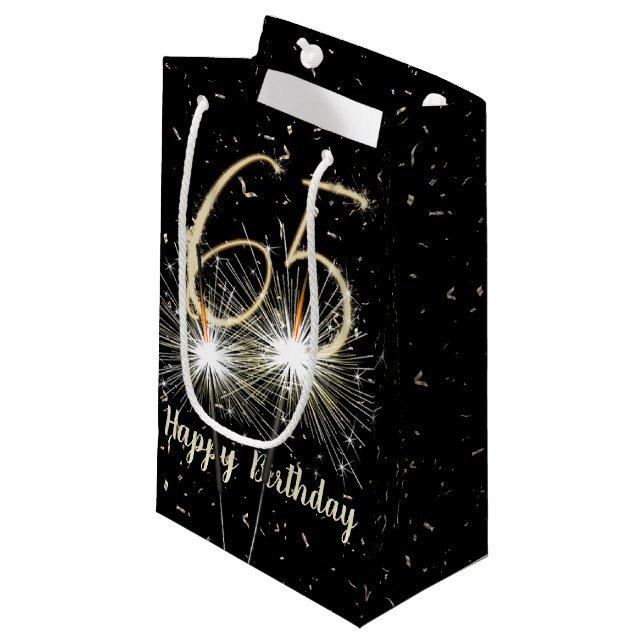 65th Birthday Sparkler On Black Small Gift Bag (Front Angled)