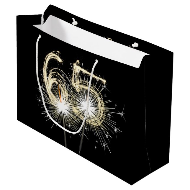 65th Birthday Sparklers On Black Large Gift Bag (Front Angled)