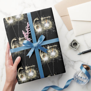 65th Birthday Sparklers on Black  Wrapping Paper