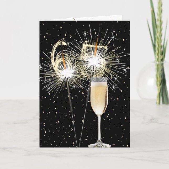65th Birthday Sparklers With White Wine Card (Front)