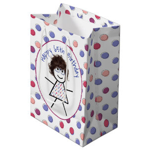 65th Birthday Stick Girl on Polka Dots Medium Gift Bag